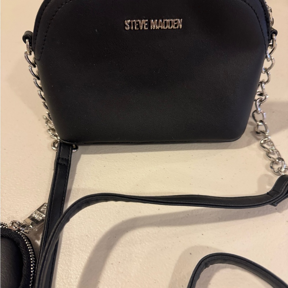 Steve Madden Black Crossbody Bag with Silver Chain